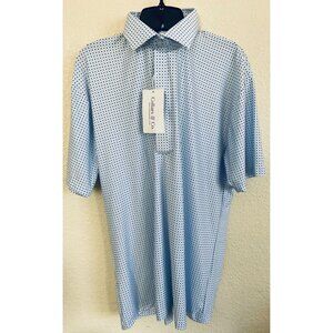 Collars & Co Semi-Spread Collar Polo Featherweight LG Blue & White NWT Geometric